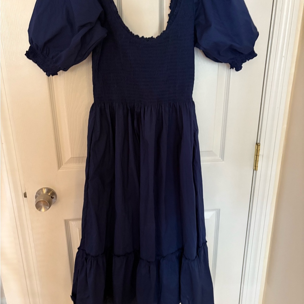 Hill House Navy Cotton Puff Sleeve Dress NWOT